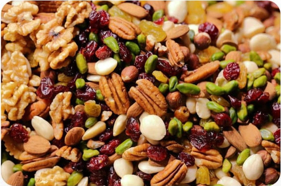 Close up of Mionut nuts, berries, and seeds blend